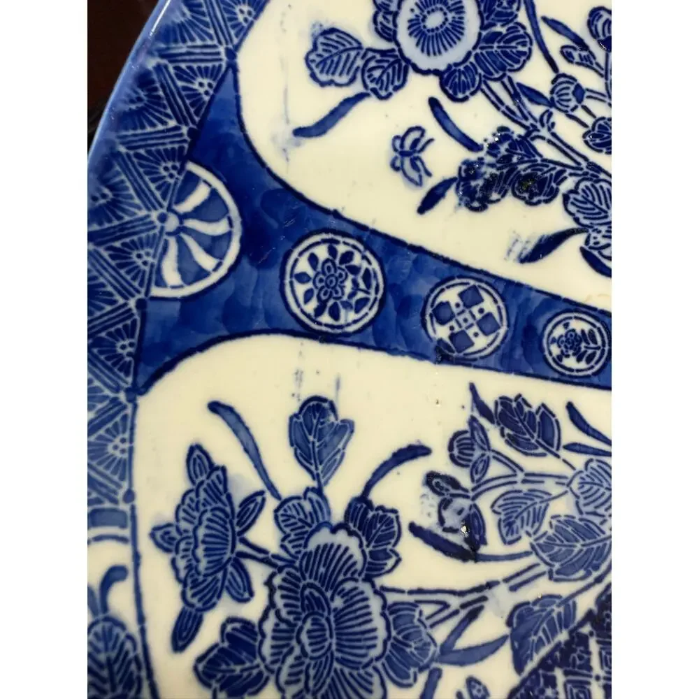 Antique Cauldon England Blue White Transferware Japonisme Floral Cabinet Plate
